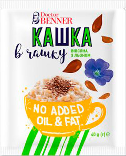 Гранола ТМ Doctor BENNER овсяная Кашка в Чашку с леном 40 г 