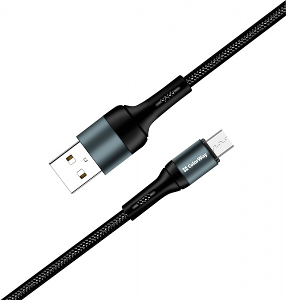 Кабель ColorWay USB - MicroUSB (nylon) 2.4 А 1 м чорний (CW-CBUM045-BK) 