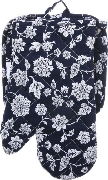 Набір кухонний Прихватка та рукавиця Квіти на синьому синьо-білий 