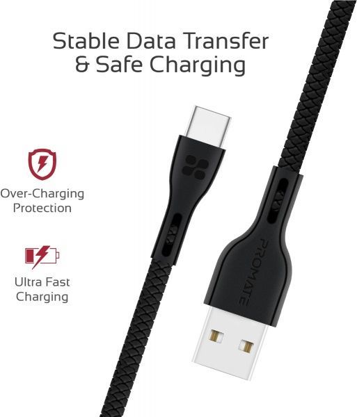 Кабель Promate USB Type-C – USB 1,2 м чорний (powerbeam-c.black) 