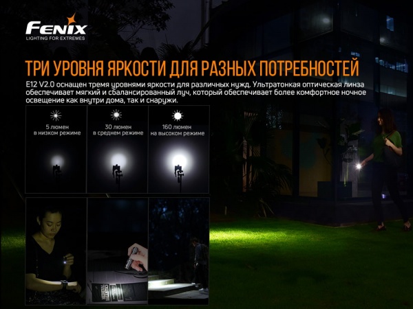 Фонарик Fenix ручной E12 V2.0 черный