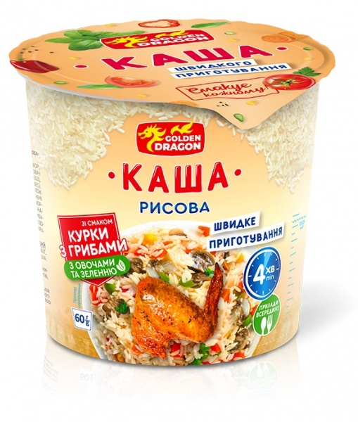 Каша рисова GOLDEN DRAGON зі смаком курки та грибів з зеленню 80 г 