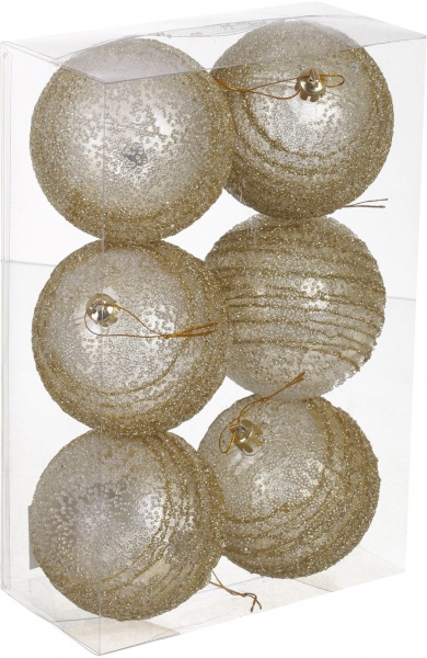 Набор елочных шаров с полосками d 80 мм 6 шт./уп.