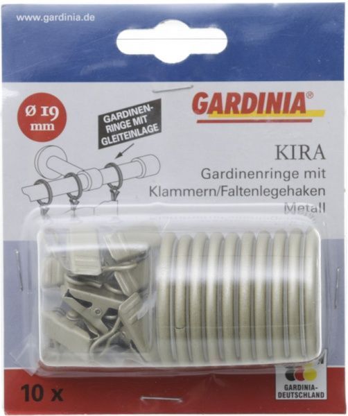 Кольцо Gardinia Kira с прищепкой и крючком d19 мм шампань 10 шт. 