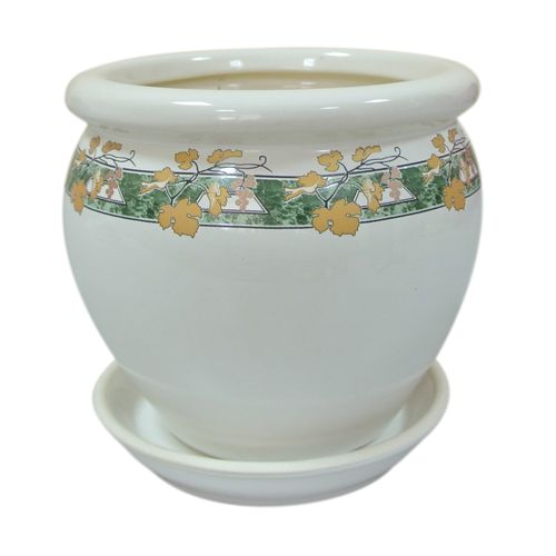 Горшок керамический Ориана-Запорожкерамика Вьетнам золотая лоза №4 круглый 1,5л белый 