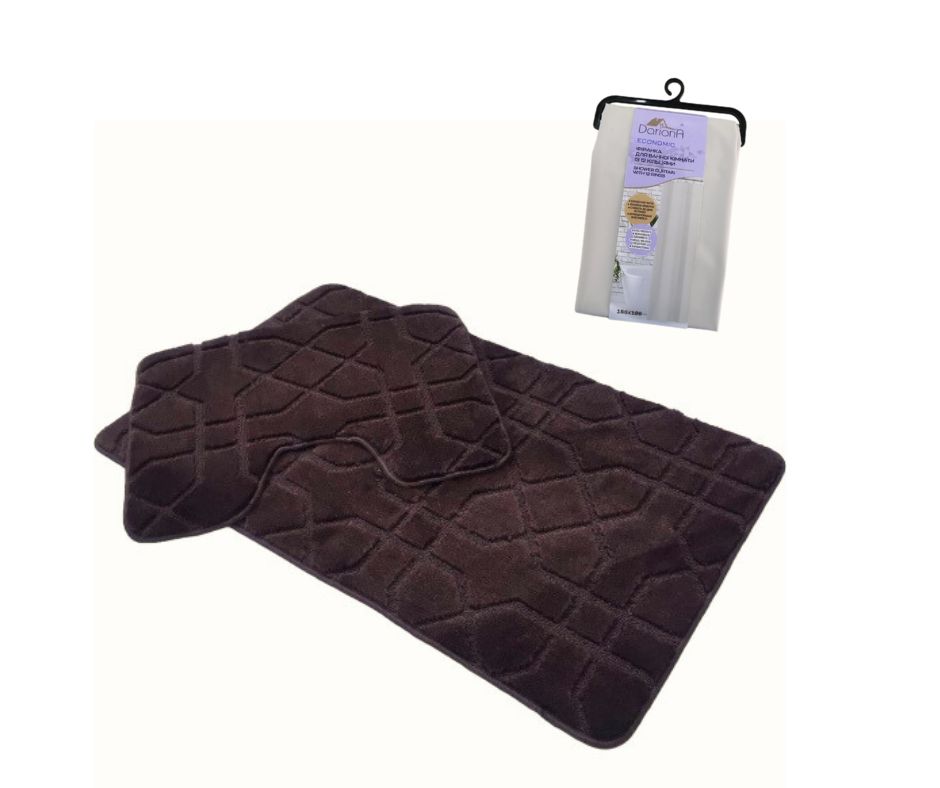 Набір килимків Dariana Standard 60х100+60х50 см шоколадний геометрія + фіранка PEVA