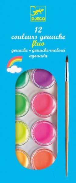 Краски акварельные Djeco 12 неоновых цветов