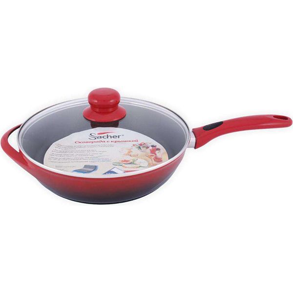 Сковорода Sacher с крышкой красно-черная 28 см