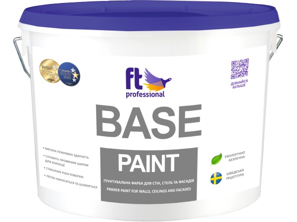 Грунтовочная краска водоэмульсионная FT Professional BASE PAINT глубокий мат белая 3л 