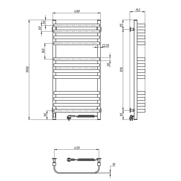 Рушникосушарка електрична NAVIN Stugna 480х1000 мм Sensor права чорний муар (12-249053-4810) 