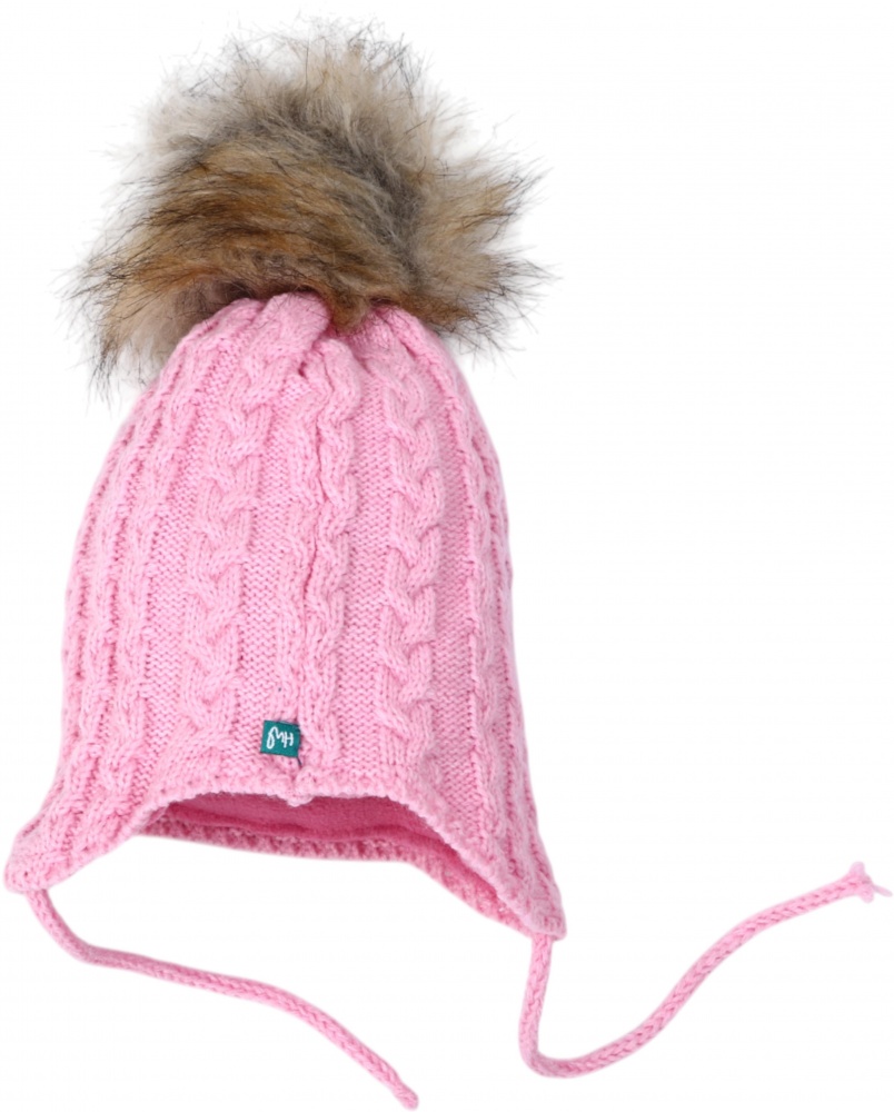 Шапка HW дитяча з помпоном та зав'язками р.50-52 рожевий