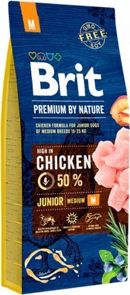 Корм Brit Premium Джуниор М для щенков средних пород, с курицей, 1 кг, 170812/6314