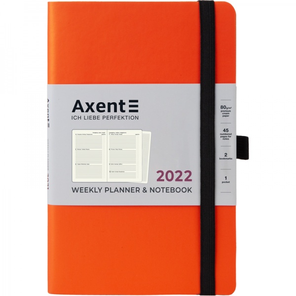 Еженедельник 2022 Partner Soft А5- оранжевый Axent