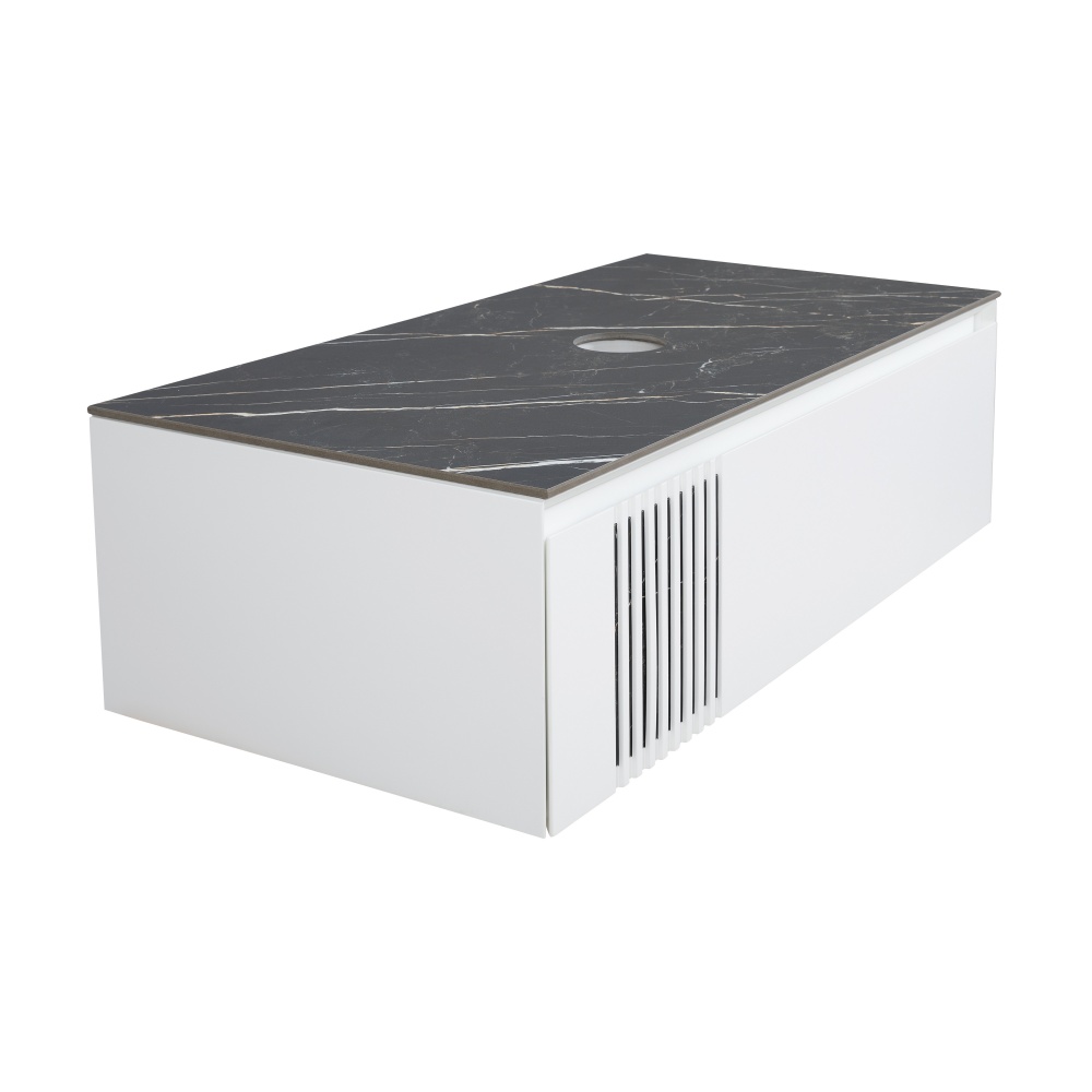 Тумба під умивальник Aqua Rodos MANHATTAN білий мат зі стільницею керамограніт Namibia Black 100 см