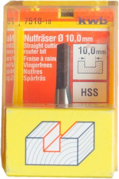 Фреза пазова пряма KWB HSS по дереву 10 мм. хвостовик 8 мм.