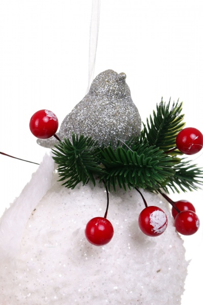 Куля новорічна з пташкою HF20H0310 d 100 мм білий