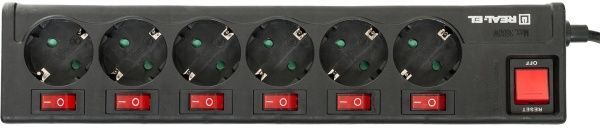 Фильтр-удлинитель REAL-EL EL122300002 RS-6 EXTRA с заземлением 6 гн. черный 3 м RS-6 EXTRA 3m, black 