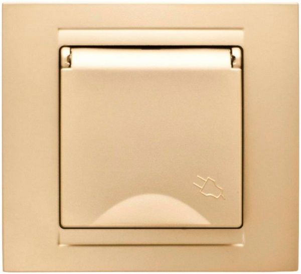 Розетка с заземлением Gunsan Moderna без шторок с крышкой бежевый металлик MD 29 25 117
