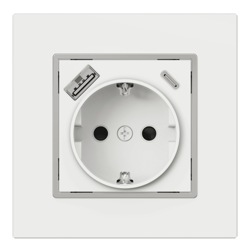 Механізм розетки побутова + USB + Type C із заземленням HausMark Alta IP20 білий