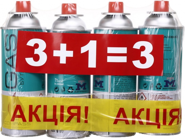 Набор баллонов газовых Compass 220 г с цанговым соединением 3 + 1 = 3 