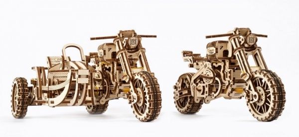 Деревянный 3D-конструктор UGEARS Мотоцикл Scrambler UGR-10 с коляской