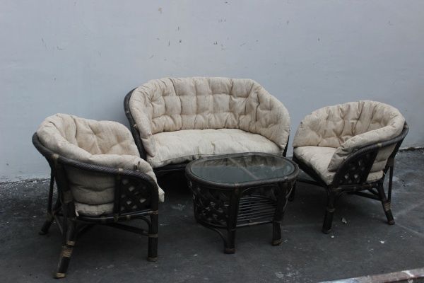 Комплект мебели Indigo из натурального ротанга Phuket 2 черный с белым 