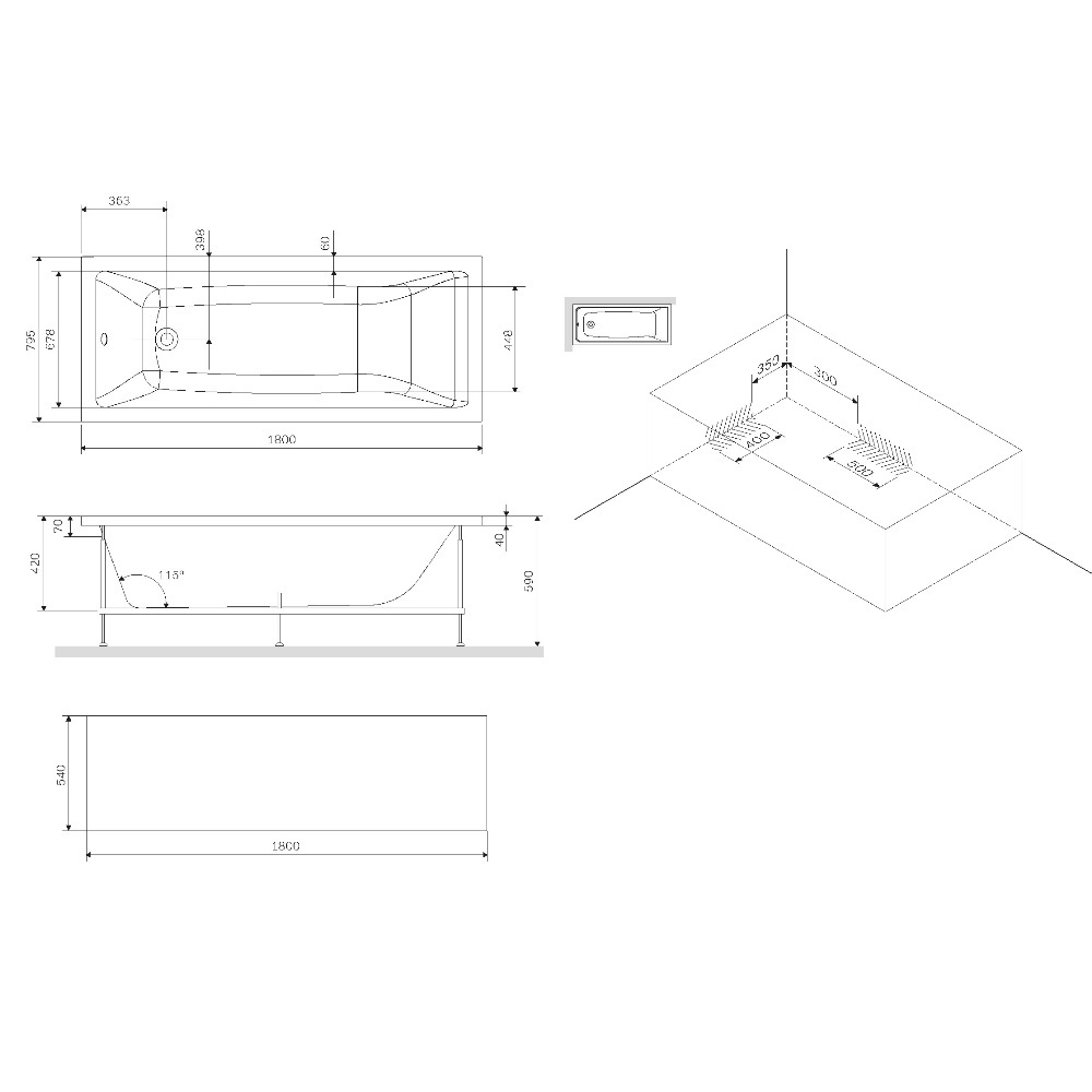Ванна акриловая AM.PM 180х80 см W90A-180-080W-A Gem