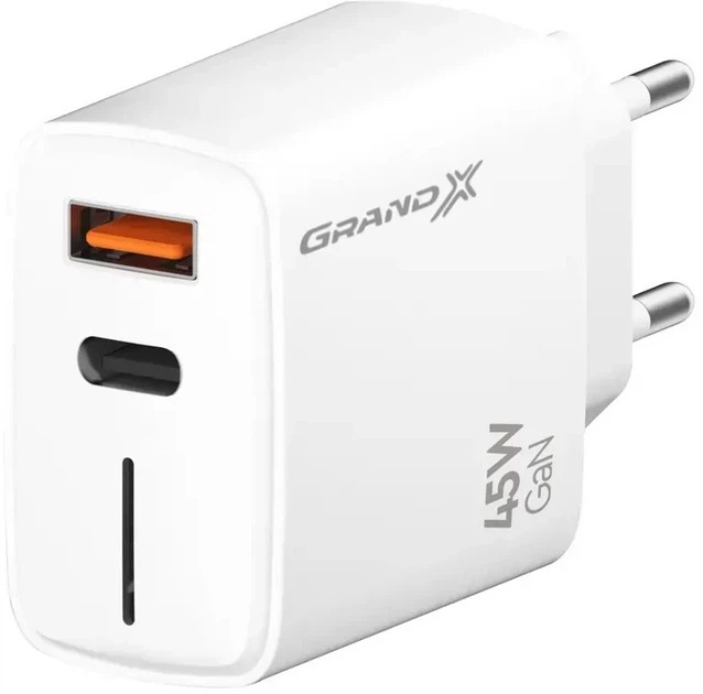 Зарядное устройство Grand-X GaN 45W CH-460W Type-C + USB-A White (CH-460W)