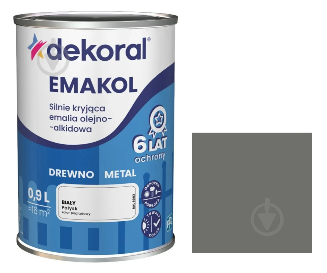 Емаль алкідна алкідна Dekoral Емаколь мат RAL 7039 сірий світлий 0,9л — фото 1