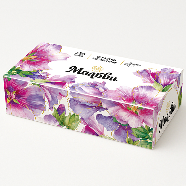 Салфетки бумажные в коробке Мальви косметические 150 шт.
