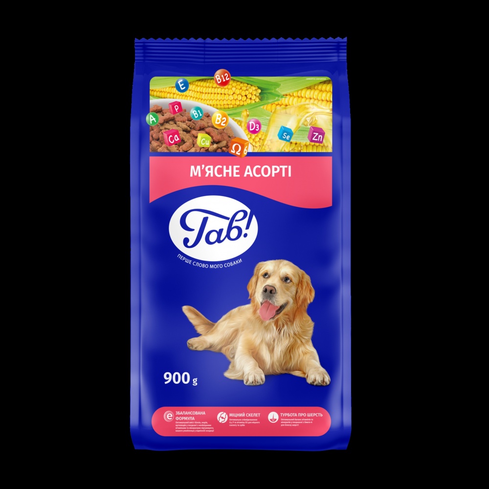 Корм сухий Гав! для собак з м'ясним асорті 900 г