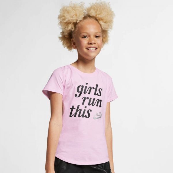 Футболка Nike G NSW TEE SCOOP GIRLS RUN THIS AR5064-663 XL рожевий