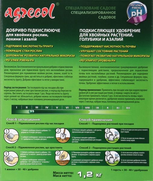 Удобрение минеральное Agrecol для хвойных растений, черники и азалии 1,2 кг