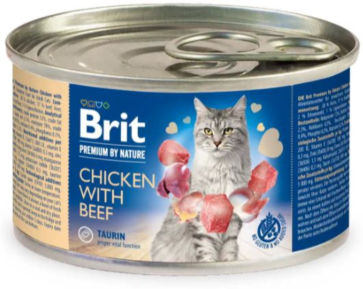 Консерва для дорослих котів Brit Premium 100614 курка та яловичина 200 г