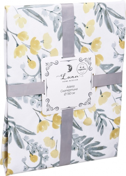 Скатерть Asteria d160 белый с рисунком Luna 