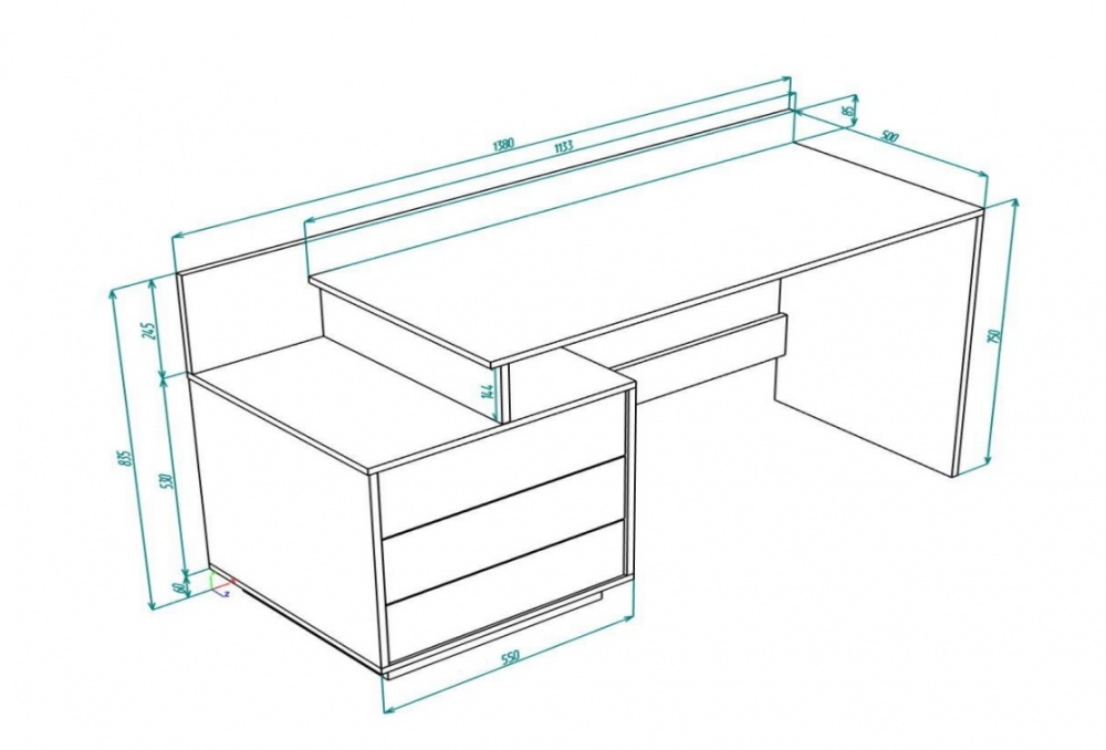 Стіл письмовий DC Палермо 835х1380х516 мм дуб тахо/чорний/дуб тахо