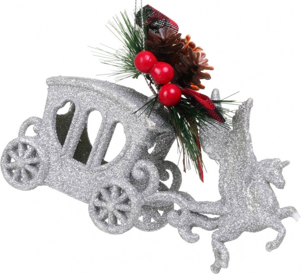 Декоративна підвіска Карета з декором 15x8x4 см срібло LD21028S