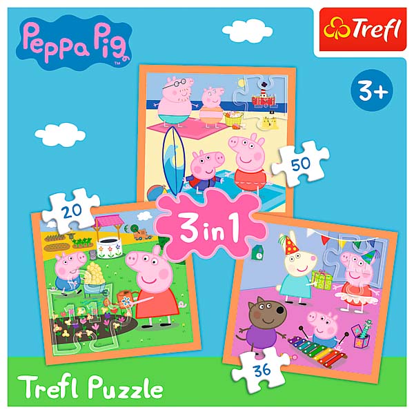 Пазли Trefl 3 в 1 Свинка Пепа. Винахідлива Пепи 34852