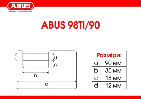Замок навісний Abus 98TI/90 2240633193016 напівзакритий (пальцевий) 