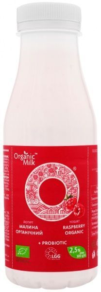 Йогурт Organic Milk органічний питний малина 2,5% 300г (4820178810746) 