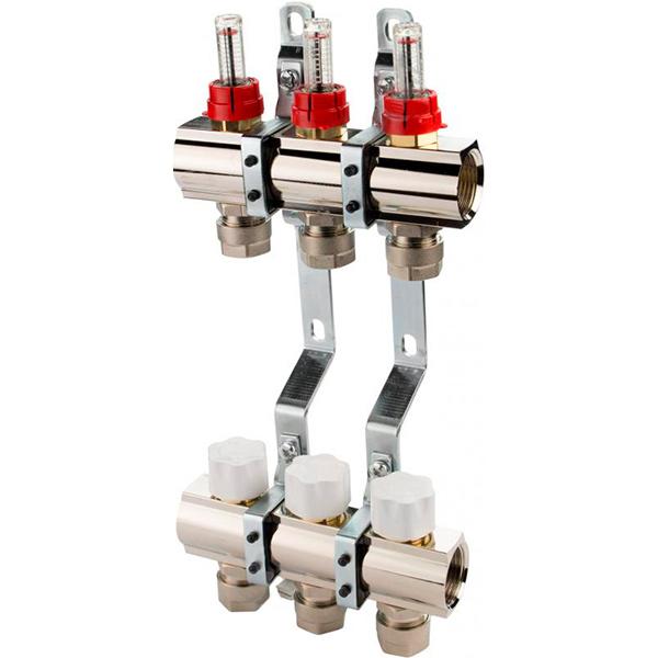 Колекторна група з витратомірами та термоклапанами Luxor М30х1,5 3 виходи з євроконусом 16х2