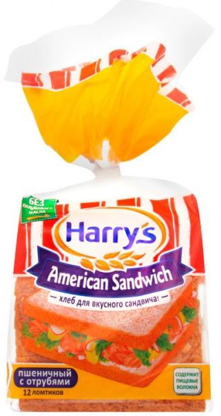 Хліб сандвічний Harrys American Sandwich пшеничний з висівками 515 г