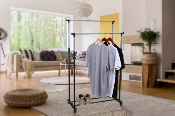 Держатель для одежды 800x420x950 (1650) мм двойной передвижной на колесах черный