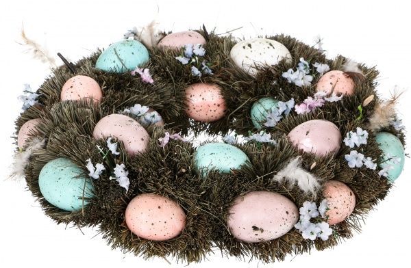 Венок пасхальный с яйцами пастель