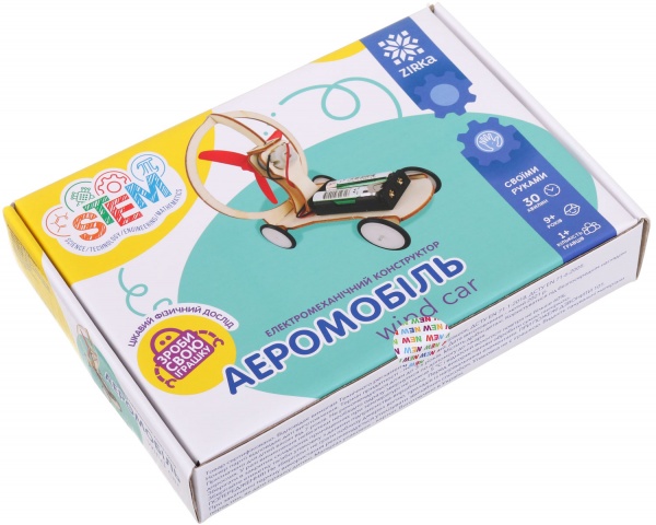 Конструктор деревянный Зірка Stem электромеханический Аэромобиль 451016