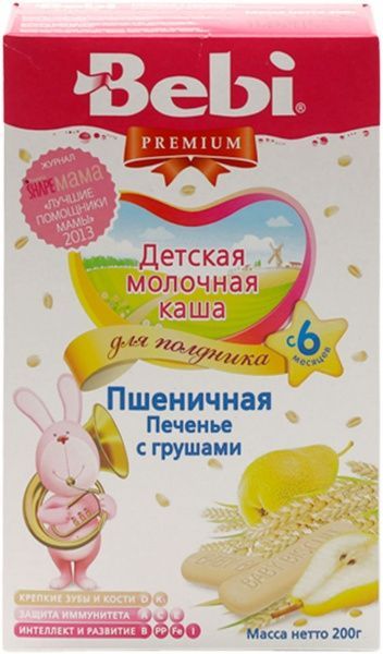 Каша молочна Bebi від 6 місяців пшенична Печиво з грушами 3838471018906 200 г 
