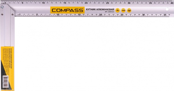 Угольник Compass 400 мм анодированный 90 две шкалы К-400