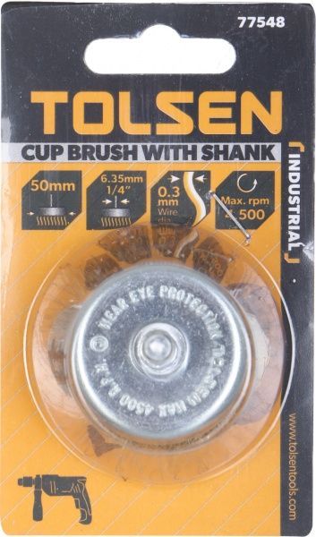 Щітка Чашка 50мм х 6.4мм, гофрований латунований дріт 0.3мм Tolsen 77548