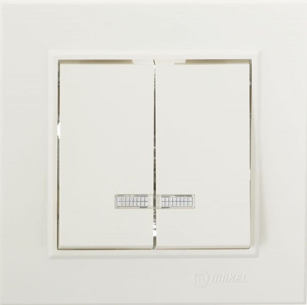 Выключатель двухклавишный Makel Karea с подсветкой 10 А 220В слоновая кость