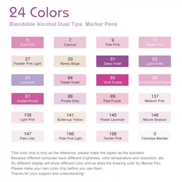 Набор маркеров Arrtx спиртовых Alp ASM-02PL 24 цвета фиолетовые оттенки LC302239 